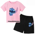 thumbnail image 4 of Conjunto de camiseta de dos piezas con puntadas bonitas para bebé y niño, cuello redondo, informal, manga corta, pantalones cortos de manga corta para niña, 4 of 5
