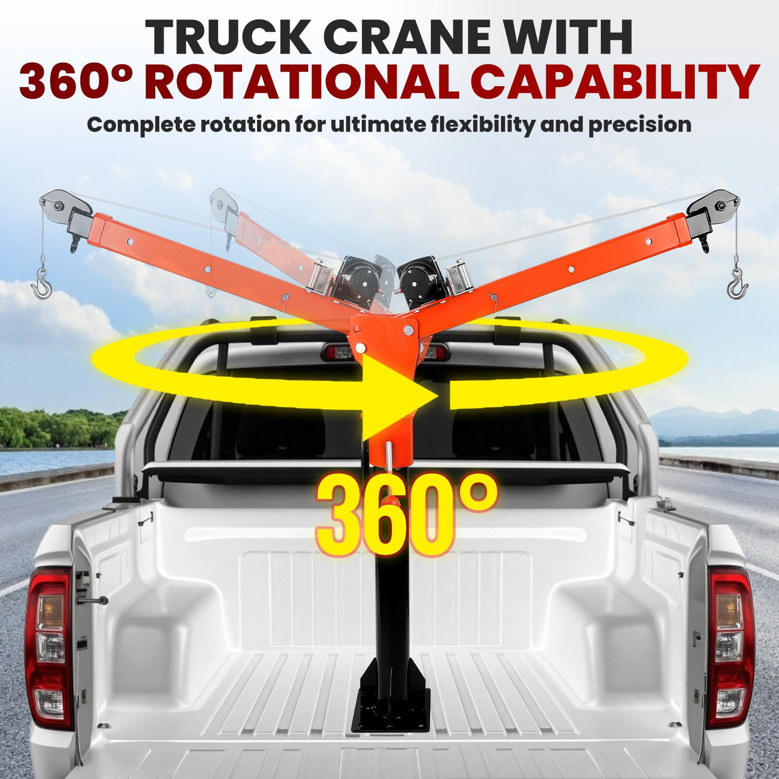 Folding Truck Crane, Jib Crane with 12V 5000Lbs Electric Hoist, 2200 LBS Load Alloy Steel Pickup Truck Crane, 360° Rotate Davit Crane for Site, Household Warehouse