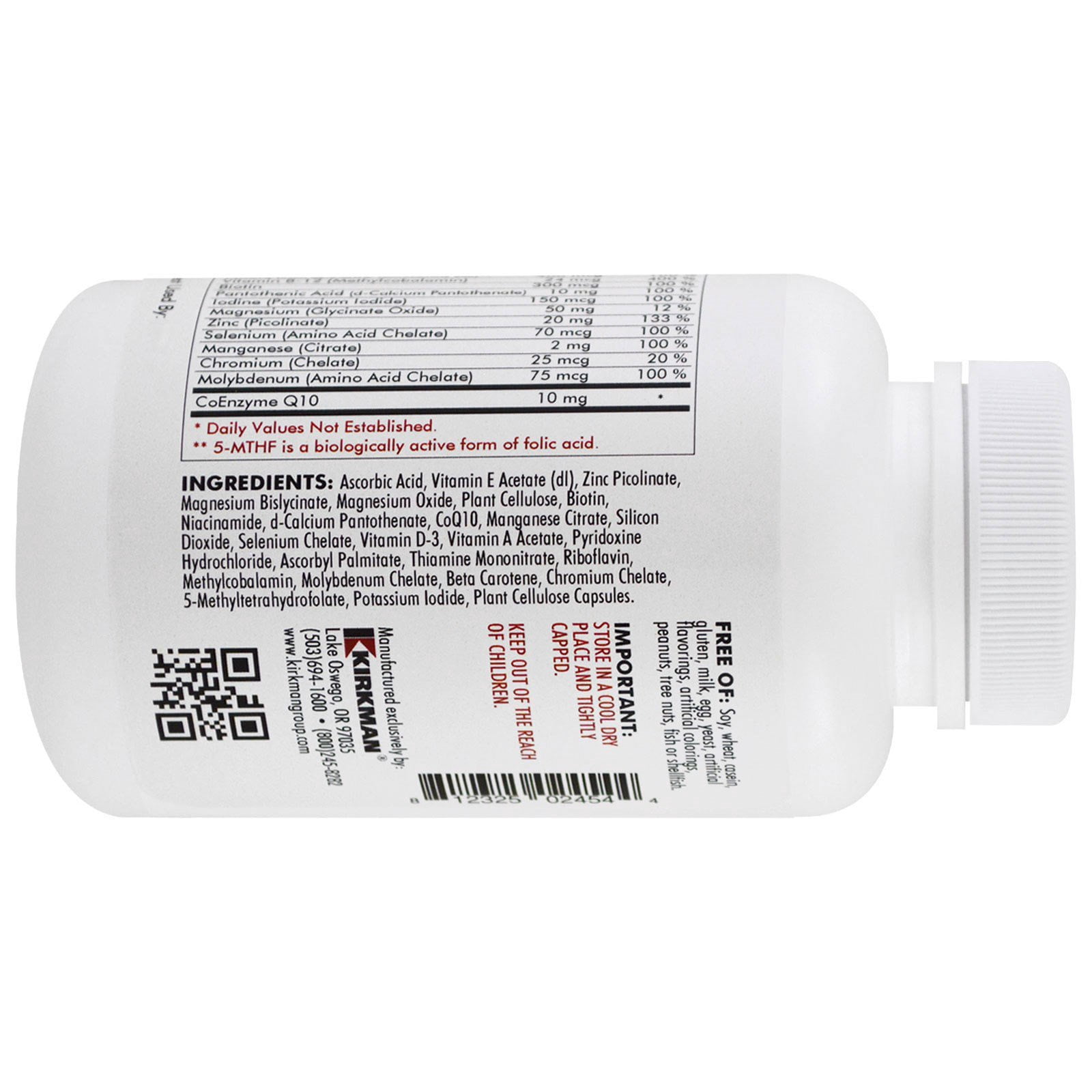 Kirkman Labs Children's Multivitamin & Mineral with 5-MTHF, 120 Capsules