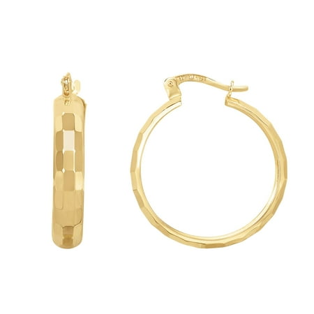 14k Gold Reflective Rectangular Hoop Earrings Diameter 22mm