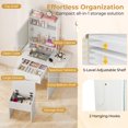 thumbnail image 3 of Foldable Drop Leaf Makeup Vanity Desk with 3 Color LED Mirror & Charging Hub, Vanity Desk Set with Storage & Cushioned Stool for Bedrooms Apartments, White, 3 of 7