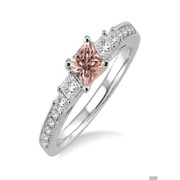 Princess cut 1.50 carat Morganite and Diamond Engagement Ring for Women in 14k White Gold morganite and diamond engagement ring