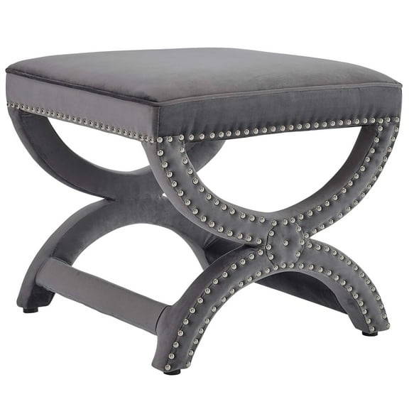 Modway Expound Velvet Upholstered Nailhead Trim Ottoman in Gray