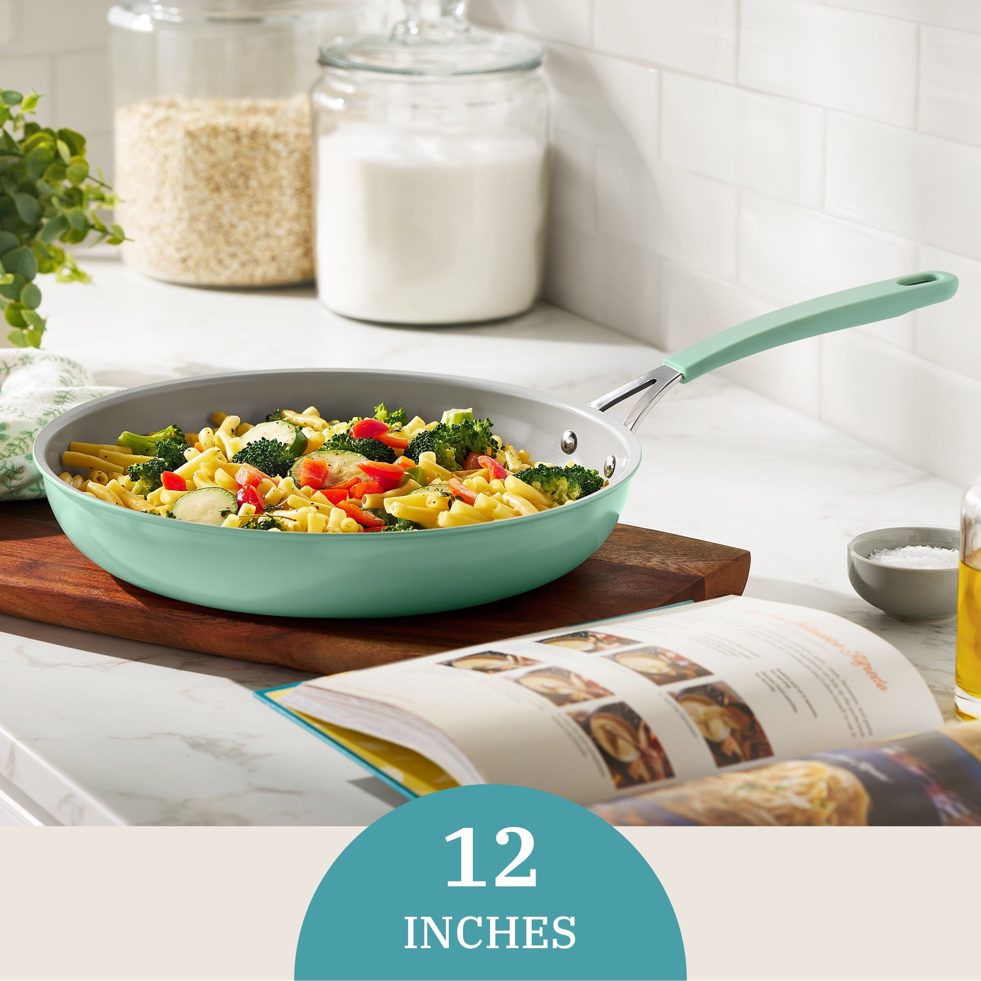 The Pioneer Woman 12-Inch Aluminum Ceramic Nonstick Fry Pan, Green