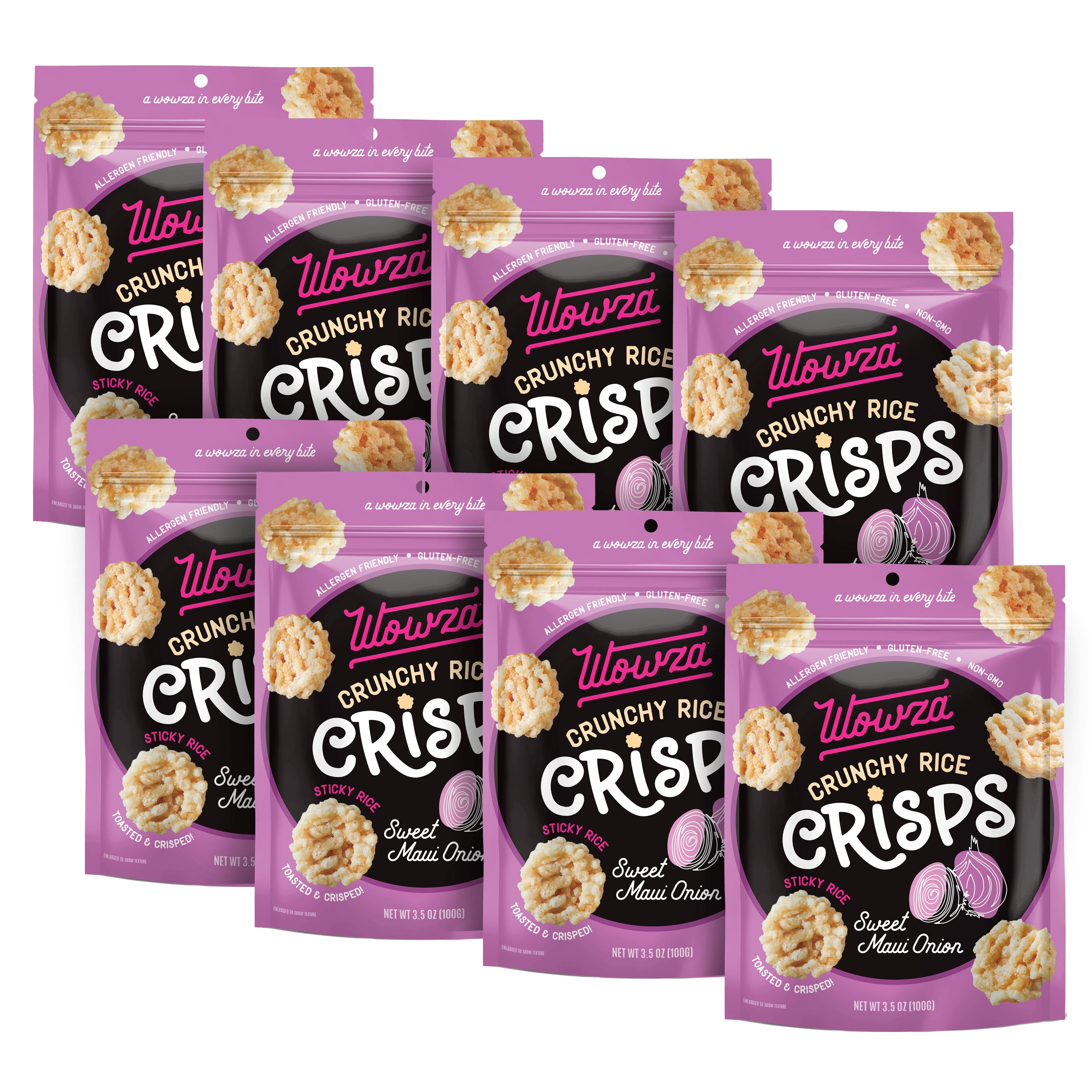 Wowza Sweet Maui Onion Crunchy Rice Crisps, Allergen Free, Gluten-Free, 8 Pack, 3.5 oz