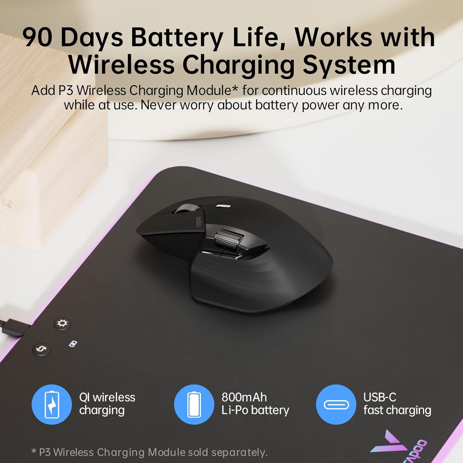 MT760 Multi-Device Wireless Mouse, Bluetooth 5.0 and 2.4G Multi-Mode Connection, Up to 4 Devices, 11 Programmable Buttons, 4K DPI, 90 Days Battery Life, PC, Matte Black