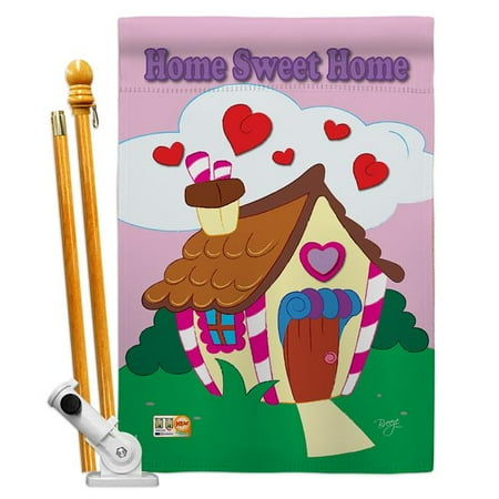 UPC: 0797277980813 | Breeze Decor BD-SH-HS-100039-IP-BO-D-US13-BD 28 x 40 in. Welcome Home Sweet Inspirational Impressions Decorative Vertical Double Sided House Flag Set with Pole Bracket Hardware