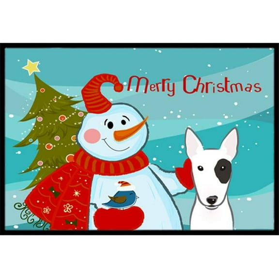Snowman with Bull Terrier Door Mat