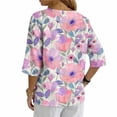 thumbnail image 5 of Warop Women's 3/4 Sleeve Tops Fashionable Printed V-Neck Blouse Loose Fit Pullover T Shirts with Decorative Buttons, 5 of 5
