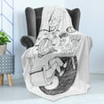 thumbnail image 4 of Book Soft Flannel Fleece Blanket, Girl and Cat Reading Book on Desk Hand Drawn Cartoon Style with Inspirational Words, Cozy Plush for Indoor and Outdoor Use, 50" x 70", Black White, by Ambesonne, 4 of 5