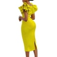 thumbnail image 2 of Women's Elegant Ruffle Sleeve Midi Cocktail Dress, Pencil for Party Dress, 2 of 5