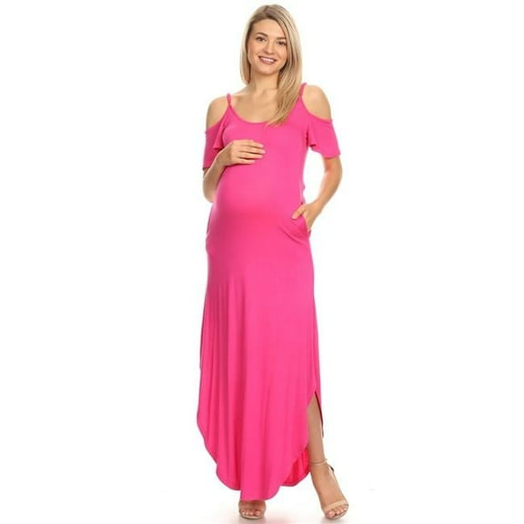 MTR3101-06-S Maternity Reta Maxi Dress, Fuchsia - Small