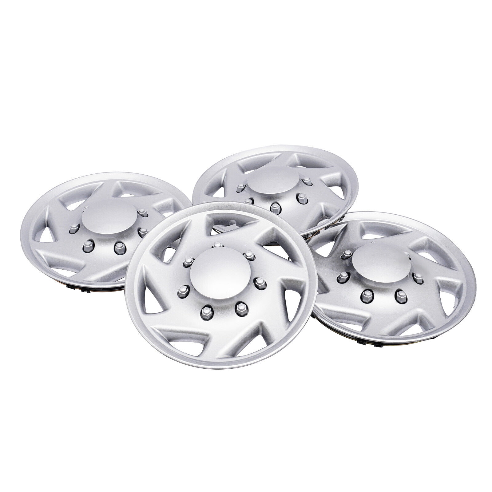 4-Pack Hub Caps for 99-18 Ford Econoline E250 E350 E450 8-Lug 16" Steel Wheels, ABS Material, Silver+Black, Direct Replacement
