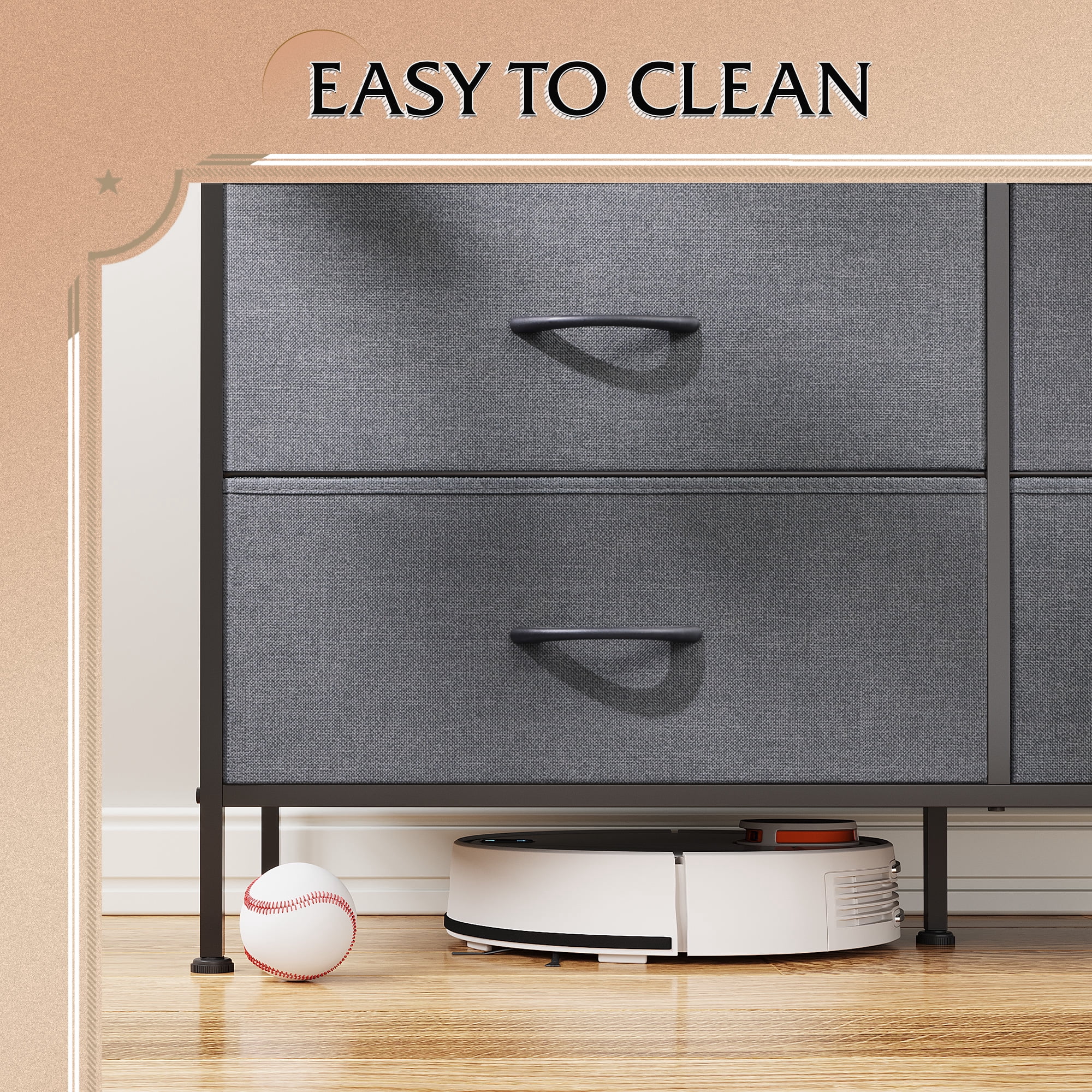 GALAXHERO 6-Drawer Fabric Dresser, 50-Inch TV Stand Wide Chest of Drawers for Bedroom, Closet, Living Room, Dark Gray