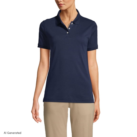 Lands' End Essentials Women's Short Sleeve All Day Comfort Polo Shirt - 100% Cotton Won't Shrink Pill Fade