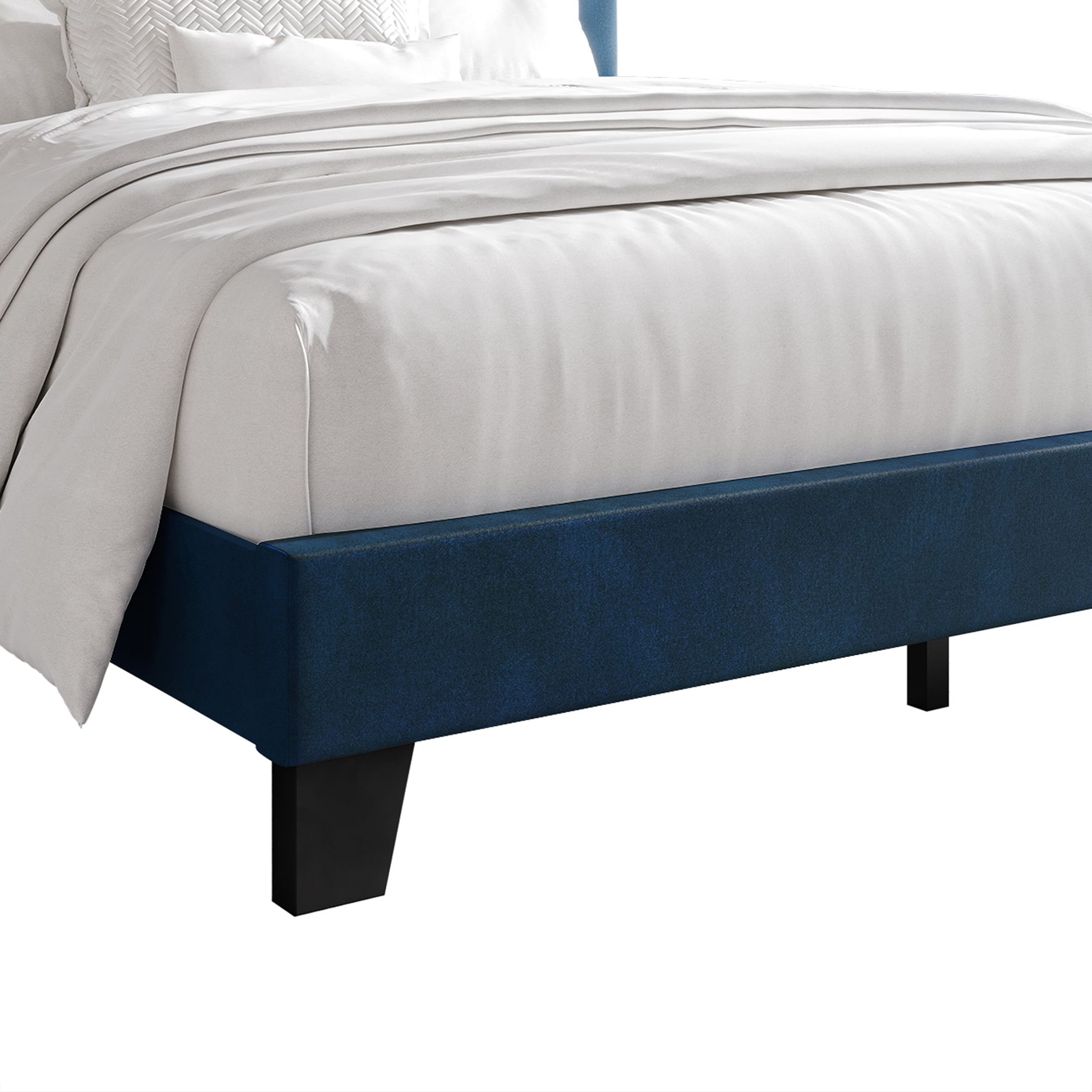 Castle Place Elegant Velvet Upholstered Queen Platform Bed, Navy Blue