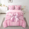 thumbnail image 2 of Manfei Girls Pink Ribbon Bowknot Bedding Comforter Set 7pcs,Geometric Stripes Queen Bedding Sets Super Cozy,Dreamy Princess Queen Sheet Sets,Microfiber Bedroom Decor,Reversible, 2 of 8