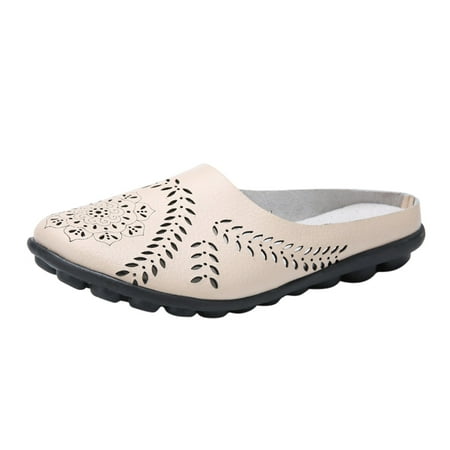 

Women S Slipper Summer Fashion Solid Color Leather Bottom Flat With Hollow Single Round Head Le Fu Four Seasons Lazy People Half Slippers