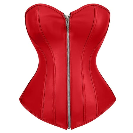JULMCOMO Women s Ruffle Trim Lace Overbust Corset Tops Vintage Laceup Bustier Push Up Lingerie Bodyshaper Going Out Party Tops Red 2XL