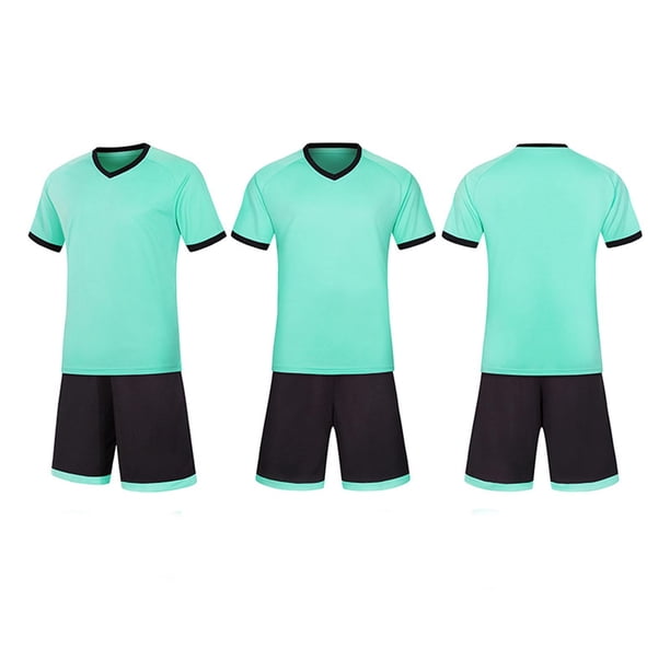 Conjuntos de blusas y camisas de manga corta con cuello en V. Conjunto de traje de fútbol de color sólido para niños para juegos deportivos universitarios, partidos de rendimiento, uniformes de entren