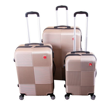 BIGLAND 3 pieces ABS Luggage Set Hard Suitcase Spinner Set Travel Bag Trolley Wheels Coded