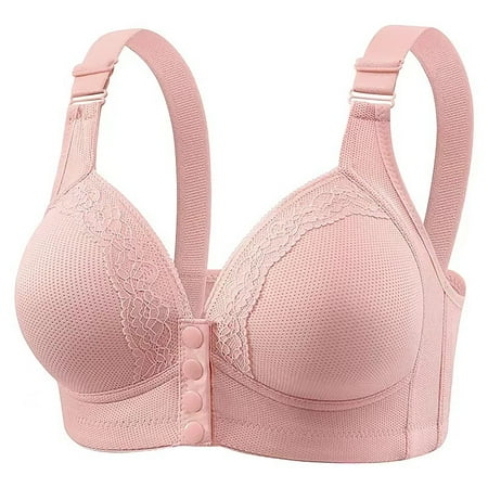 YEJIMAN Mothers Day  Front Buckle Underwear Female Large Size Without Ring Thin Vest Type Bra  Pink Cotton Underwear For Women  Nylon Spandex Women Underwear Cotton