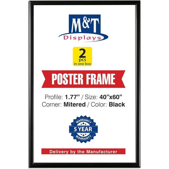M&T Displays Picture Frame 40x60 Inch, Front Loading Diploma Frame, Black Color 1.77" Aluminum Profile Size, 2 Packs