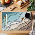 thumbnail image 2 of Teal Brown Geometric Placemats Set of 4 Abstract Ocean Wave Place Mats Table Mats Kitchen Dining Home Outdoor Party Table Decoration, 2 of 9