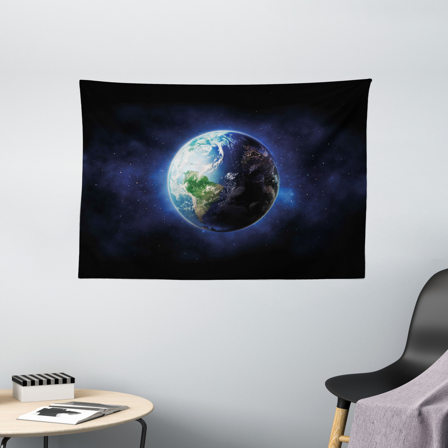 World Tapestry, Starry Outer Space View with Planet Earth Calm Silent ...