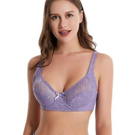 Aloohaidyvio Women s French Double Support Lace Wirefree Bra Push Up Minimizer Bras for Women Plus Size 90C