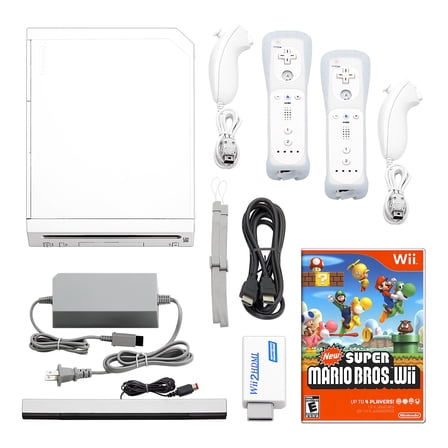 Pre-Owned Wii Console White - HDMI Adapter - (2) Voomwa Remotes - New Super Mario