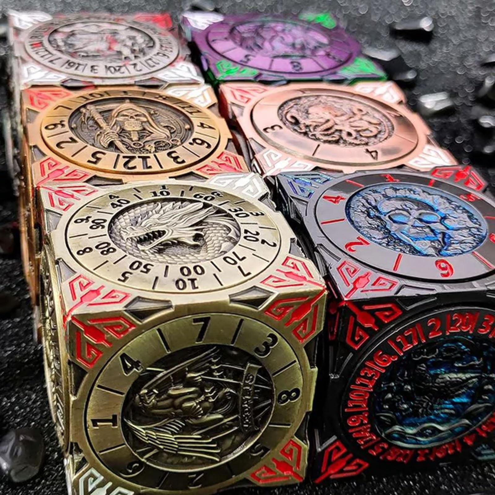 DND Spinner Dice, Metal Dice Set with 3D Relief for DND Gifts, Polyhedral Roleplaying Game Dice, Fantasy D&D Tabletop Accessories for DM & Player (Gradient),D