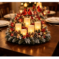 thumbnail image 5 of Cardinal Christmas Table Arrangement Flameless Candle Table Decor with Frosted Pine Branches Berries and Warm String Lights, 5 of 7