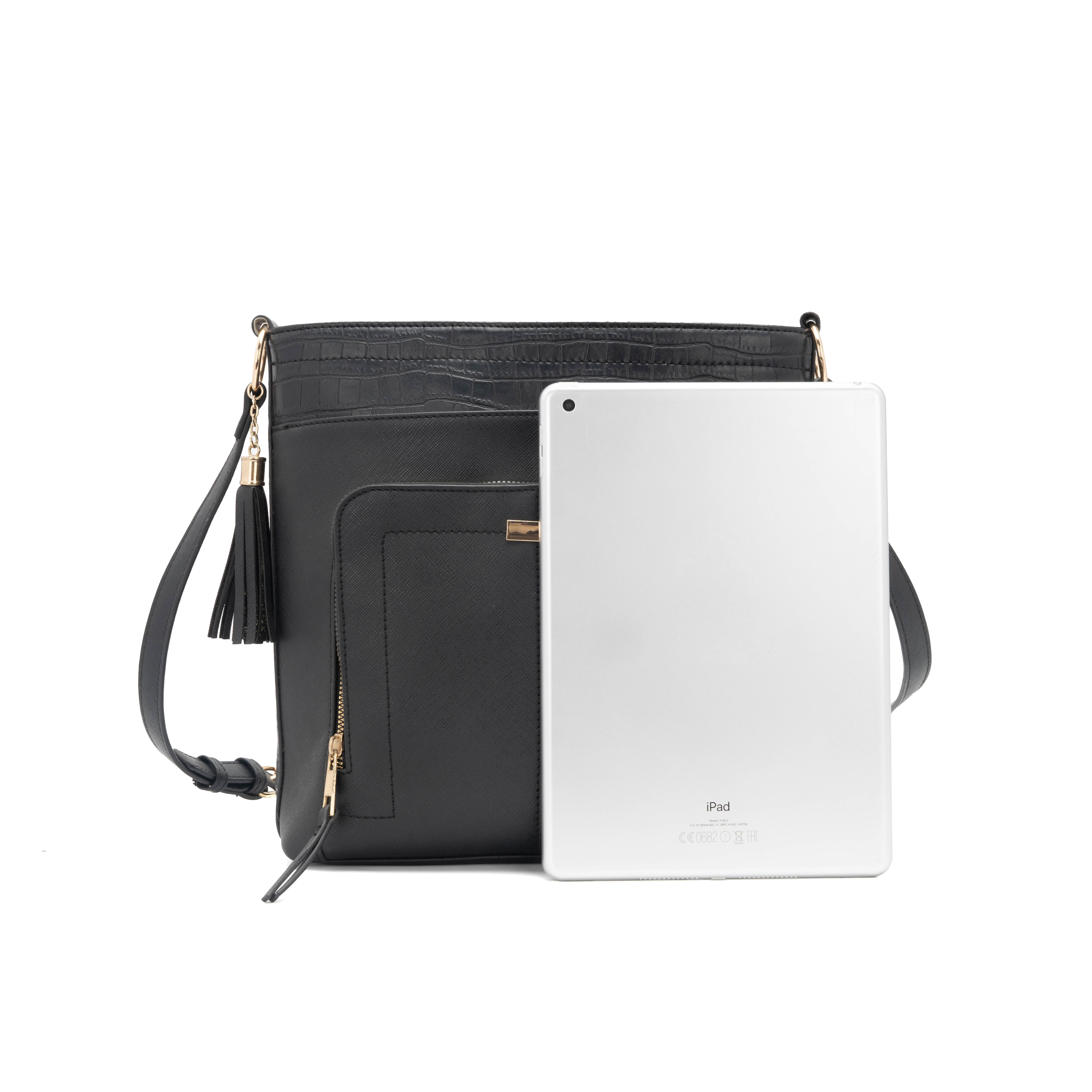 Women Crossbody Bag Black Color Messenger Bag Multi-pocket Shoulder Purse for Commuting Traveling