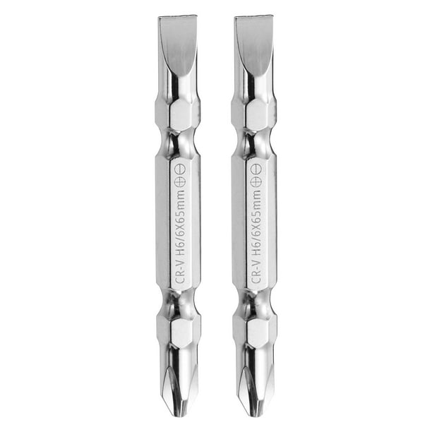 Uxcell 2pcs Punta de Destornillador Magnética de Doble Extremo 6mm PH2/SL6 2.56"/65mm 1/4" Vástago Destornillador Phillips Ranurado Plano