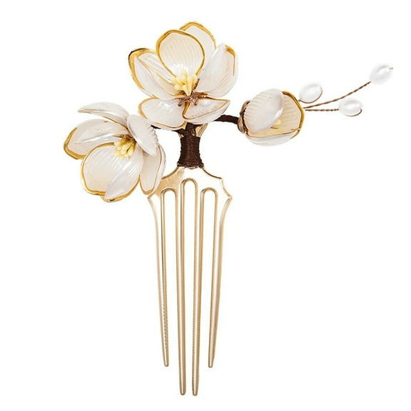OFFIGAM Lotus Flower Comb Metal Vintage Style Hair Accessory Beige 1Pcs
