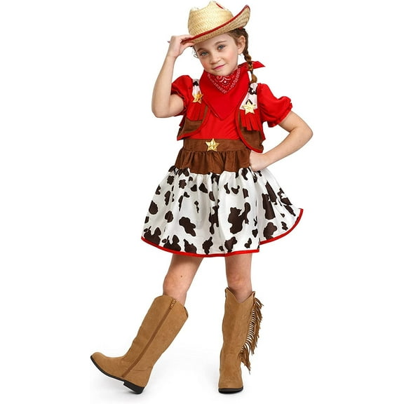 Girls Cutie Star Cowgirl Halloween Deluxe Costume Outfit