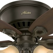 Hunter 42 inch Indoor Ceiling Fan with LED Lights - Bronze Ceiling Fan with Pull Chain, For Bedroom, Living Room, or Kitchen, Low Profile Mount, No Remote, 5 Blades - Builder 51091, New Bronze
