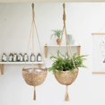 thumbnail image 3 of Elegante cesta colgante, duradera, hecha de cuerda de yute, con algas marinas naturales para decoración del hogar, respetuosa con el medio ambiente, 25 (profundidad) 6 (alto) cm, juego de 2, 3 of 5