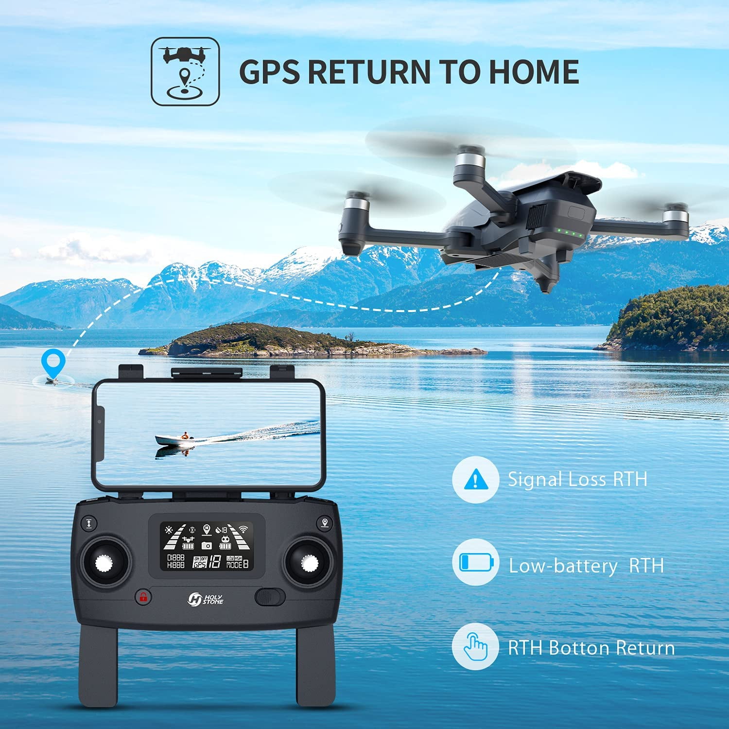Holy Stone HS710 Drone for Adults with 4K Camera Foldable GPS RC Quadcopter with 2 Batteries 50 Min Flight Time Gifts Toys for Outdoor Play