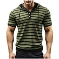 thumbnail image 2 of Zylanna Men's Striped Hoodie Shirt, Breathable with Drawstring Short Sleeve Casual Tops for Outdoor Workout Hiking Army Green, 2 of 6