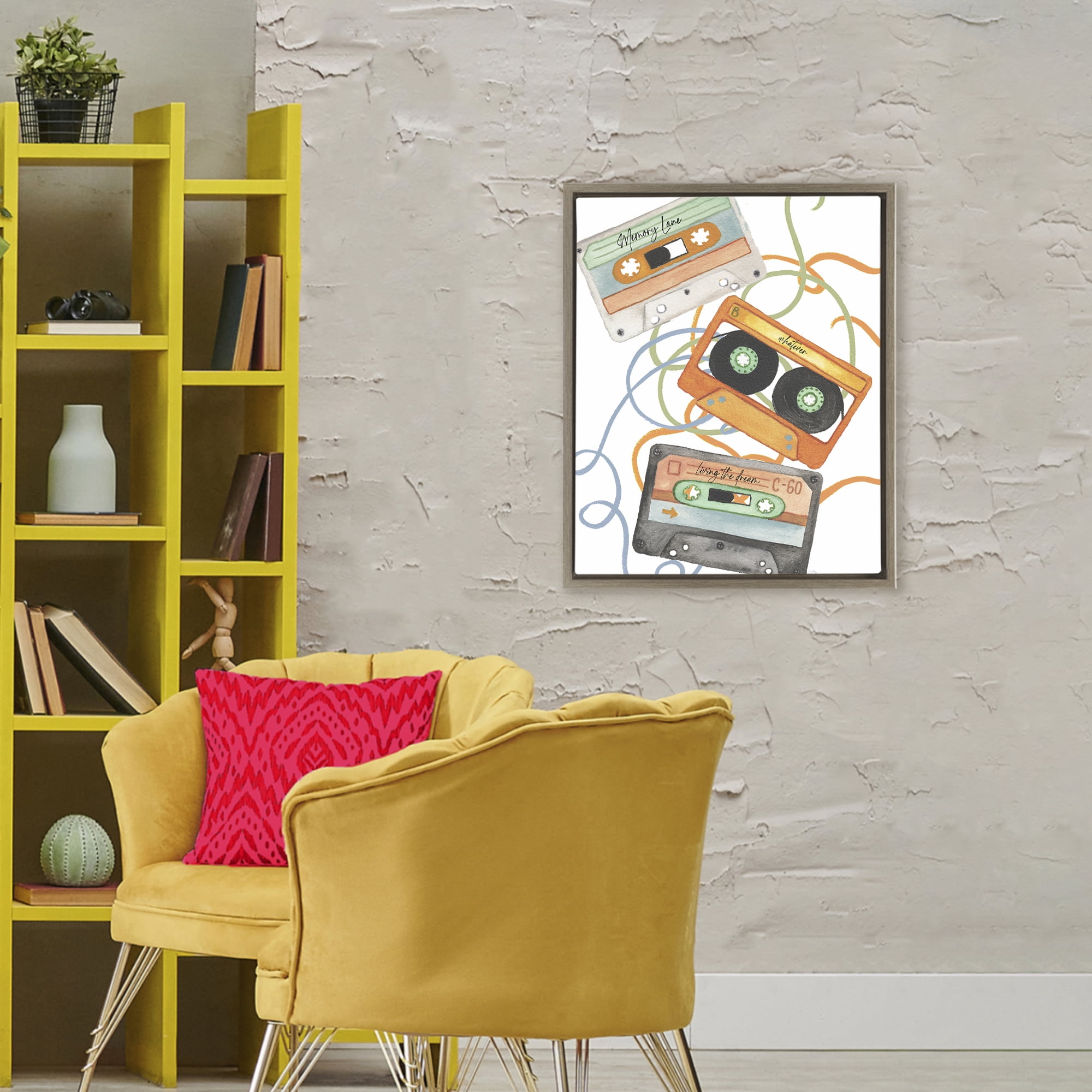 Stupell Industries Cassette Mix Tapes Trio Brown Framed Floater Canvas Wall Art, design by Elizabeth Medley