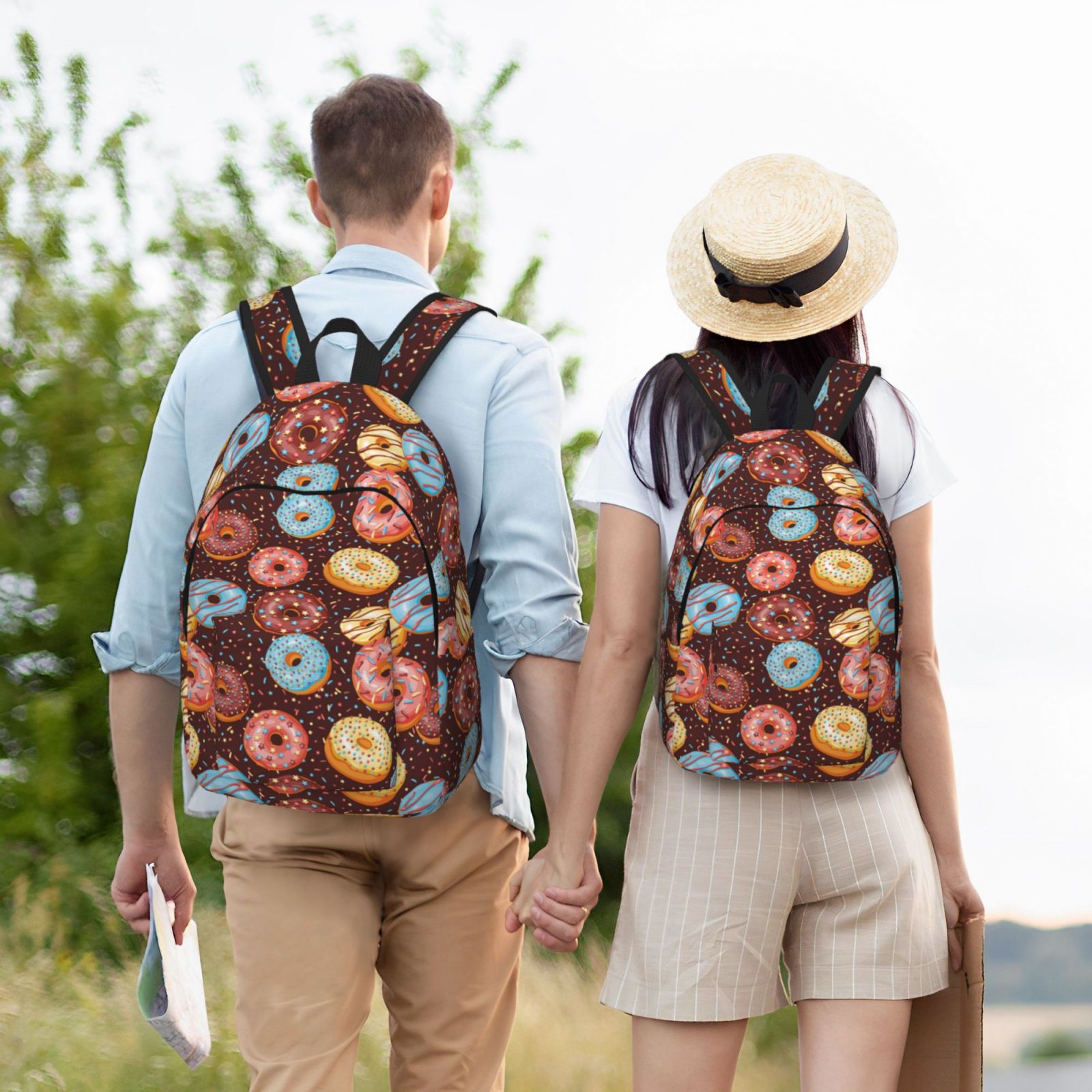Travel Laptop Backpack - Donut Print No.9038 Lightweight Canvas Backpack, Wear Resistant Computer Backpack Bag Fit {sizeName} Laptop for Men Women with Adjustable Padded Shoulder Straps
