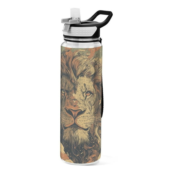 Qxltty Magnificent Lion Pattern Water Bottle 32 oz with Straw BPA Free Reusable Fitness Sport Bottle Perfect for Travel School Outdoors and Gym