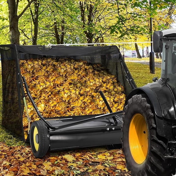 42" Tow-Behind Lawn Sweeper, 12 cu. ft Hopper Bag Capacity; Leaf & Grass Catcher, with Adjustable Brush Height and Easy to Use Dumping Rope