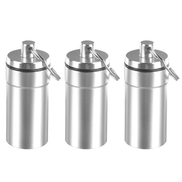 EeaseMX 3 minibotellas de pastillas, impermeables, de aleación de aluminio, con llavero, dispensador de medicamentos (plateado)