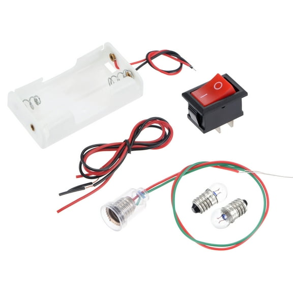Uxcell Electrical Circuit Experiment Set with 10Pcs 2.5V Bulbs, 1Pcs Battery Case/Button Switch/Lamp Holder, 2Pcs Wires