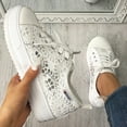 thumbnail image 6 of Women's Canvas Lace Mesh Sneakers Lace up Breathable Low Top Round Toe Shoes (White 42), 6 of 8