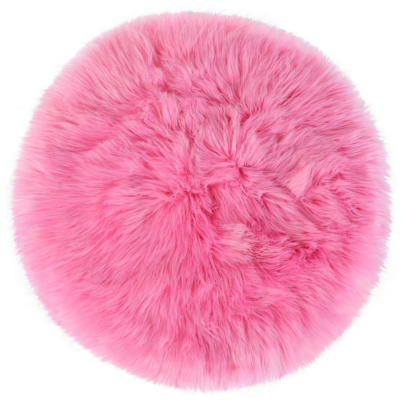 Unique Bargains Artificial Animal Wool Soft Faux Fur Sheepskin Plush Area Rug Rose Red 2x2 Feet Round