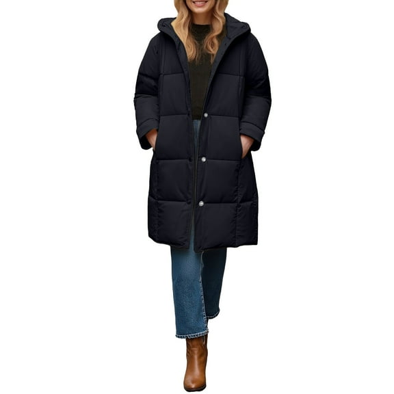 iOPQO Long Puffer Coat Women Long Coat Parkas for Women Puffer Jacket Womens Winter Coats with Hood Winter Coats for Women Puffy Coats for Women Black L